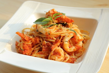 Spaghetti  seafood with tomato concasse