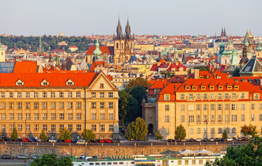 Prague, urban view about the sunny summer day