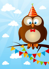 Birthday owl on sky background