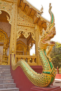 Naga Statue on the railing in Thai temple