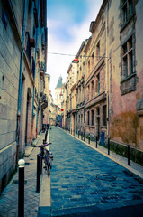 Street view of old town in bordeaux city - obrazy, fototapety, plakaty