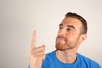 Man pointing up