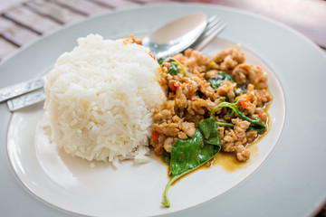 Basil Beef Fried Rice Topped with a fried egg
