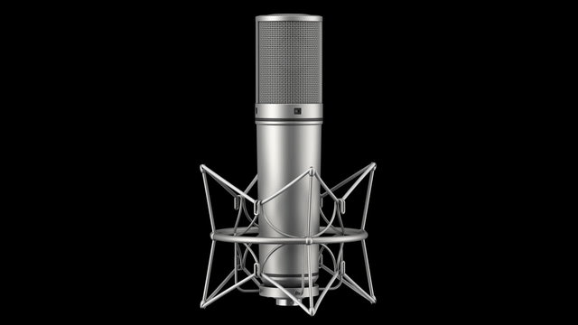 studio microphone loop rotate on black background