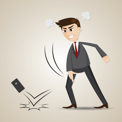 cartoon angry businessman throwing cellphone