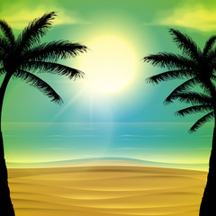Fototapeta na wymiar Vector summer beach with palm trees