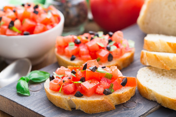 Italian bruschetta with tomatoes and basil