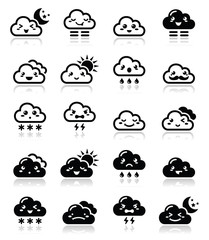 Cute cloud, Kawaii, Manga icons expressions, happy, sad, angry