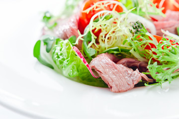 fresh salad with greens and meat