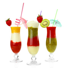 Delicious fruit smoothie isolated on white