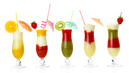 Delicious fruit smoothie isolated on white