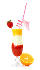 Delicious fruit smoothie isolated on white