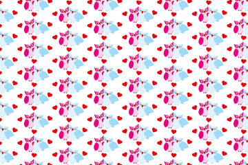 Texture with owls and hearts