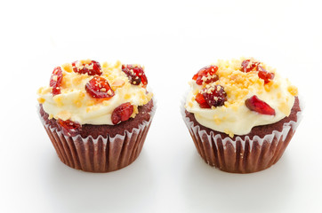 Red cupcake velvet isolated white background