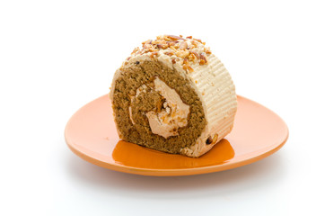Roll coffee cake isolated on white background