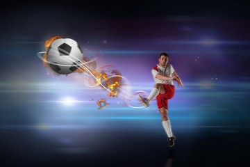 Plakat Composite image of football player in white kicking