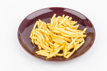 French fries dish isolated white background