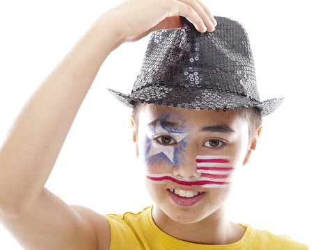boy with stars and stripes face paint