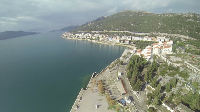Aerial view on Bosnian coastal town Neum and its beach