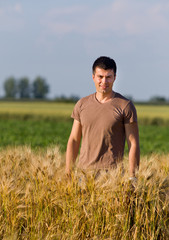 Attractive man in barley field