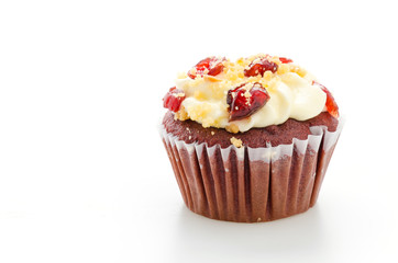 Red cupcake velvet isolated white background