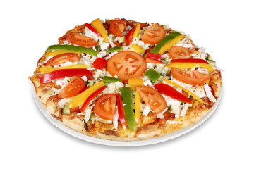 Tasty pizza with vegetables isolated with clipping path