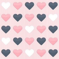 Seamless pattern with cute colorful hearts on a pink