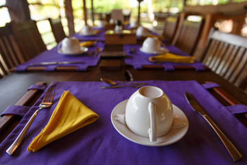 Food set on hotel table