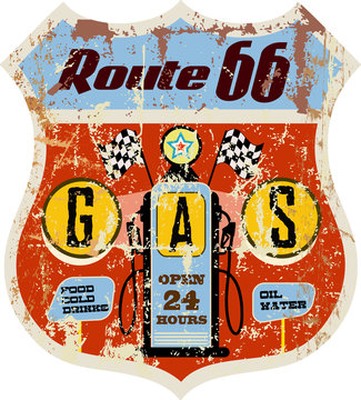 retro route 66 gas station sign, vector eps 10