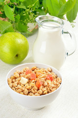 Muesli with dried fruits and milk