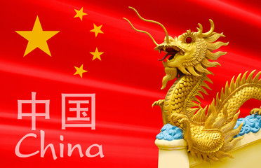 Chinese dragon statue sculpture  on red background