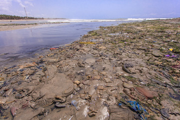 Dirty beach in Teshie, Ghana