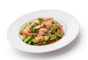 Fried Parkia wth shrimp and source