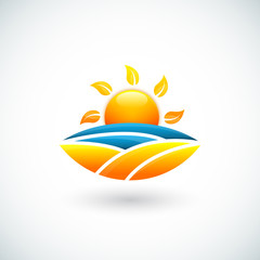 Illustration of sun, sea and beach