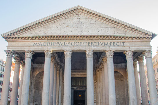 Frontis of the Pantheon of Agripa in Rome, Italy