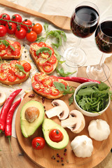 wine and vegetarian snacks