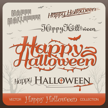 Set of happy halloween greetings typography