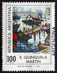 Postage stamp Argentina 1977 Labor Day, by B. Quinquela Martin