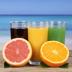 Saft aus Orangen, Kiwi und Grapefruit am Meer