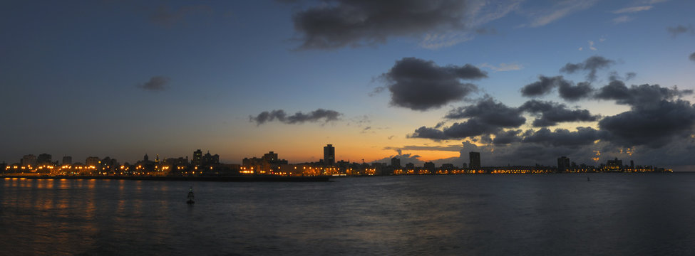 Havana bay skyline at nightfall
