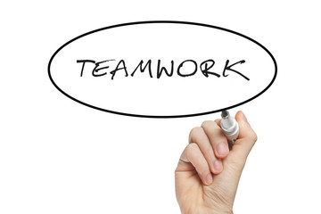 Hand writing teamwork