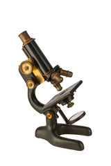 Antique microscope isolated on white