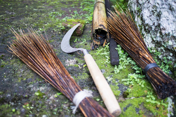 Traditional tools for cleaning up the temple - Gunung Kawi is an