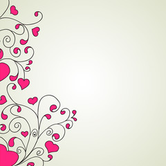 Hearts and swirls on on a light background