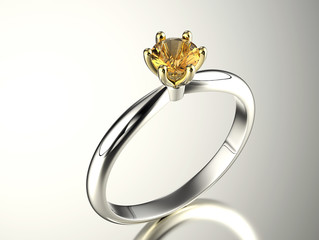 Golden Engagement  Ring with Diamond. Jewelry background