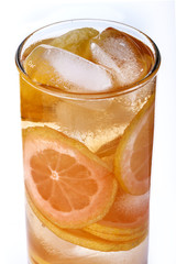 iced drink with orange and mint isolated on white background
