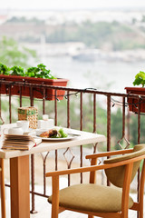 Breakfast at the restaurant with nice view