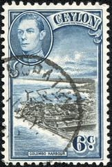 stamp shows image of Colombo Harbour and King George VI