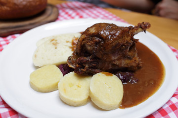 Roasted duck with bread and potato dumplings