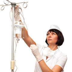 Nurse preparing to hold intravenous drip medication